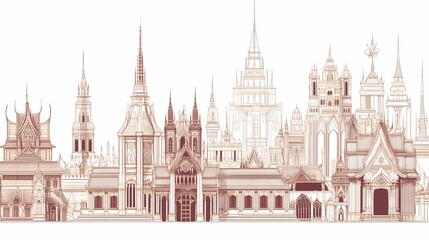 Fototapeta premium Architectural design of various religious structures.