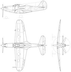 Bell_P-39D_Airacobra_3-view_line_drawing-svg vector file.svg