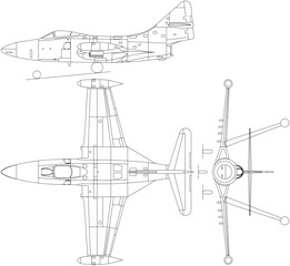 Grumman_F9F-5_Panther_3-view_line_drawing-svg vector file.svg