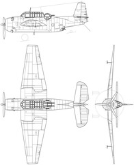 Grumman_TBF_Avenger_3-view_line_drawing-svg vector file.svg