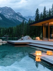 Modern mountainside pool design tranquil water reflection and architecture