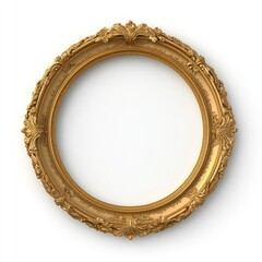 Ornate gold circular picture frame intricate detail white background vintage design