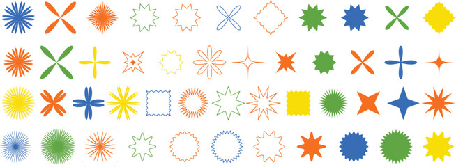 Brutalist abstract geometric shapes and grids. Brutal contemporary figure star oval spiral flower and other primitive elements. Swiss design aesthetic