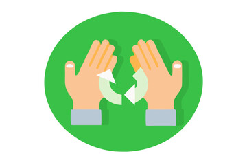 Fototapeta premium Hands recycling icon against green background 