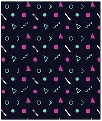 Retro Geometric Pattern with Colorful Shapes on Dark Background