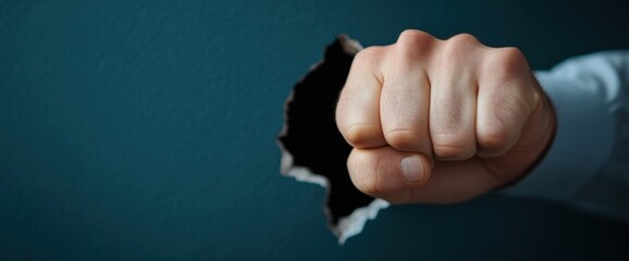 Fist punching through surface representing power and determination