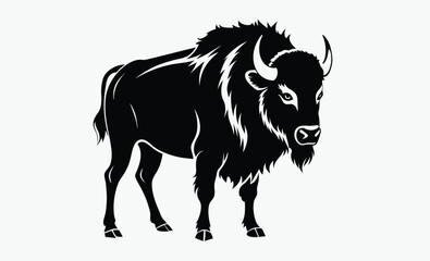 buffalo silhouette, wild animal vector, bison icon black, buffalo profile shape
