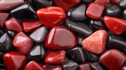 Red and black polished stones texture background