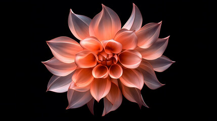Fototapeta premium Exquisite Coral Dahlia Bloom Isolated on Black Background Botanical Photography
