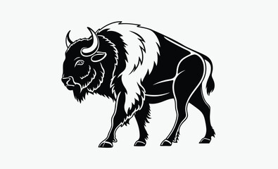 buffalo silhouette, wild animal vector, bison icon black, buffalo profile shape
