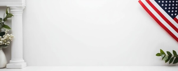 White background with flag flowers and column