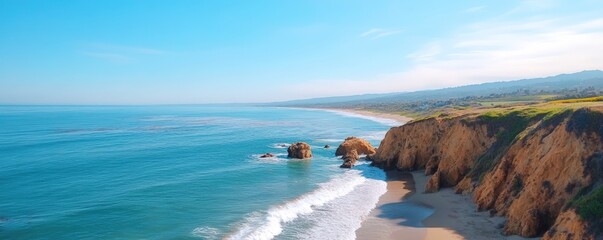 Coastal landscape beach cliffside ocean view natural scenery