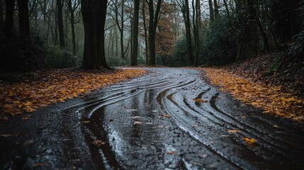 River rippling in the rain, trees lining the bank with wet leaves