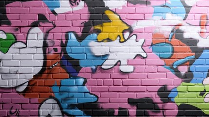 Colorful graffiti art on brick wall urban street culture background design