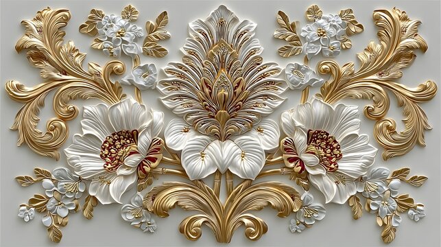 Carved flower and leaves wall decoration high resolution image