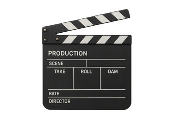 Open movie clapperboard on transparent background, ready for compositing into video projects or film-related designs