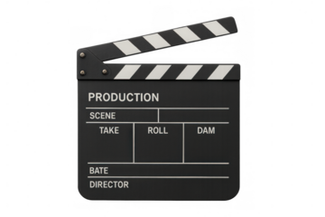 Open movie clapperboard on transparent background, ready for compositing into video projects or film-related designs