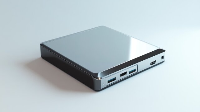 A Shiny Minimalist Mini Computer on a White Background