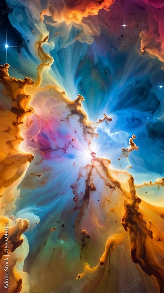 Wall mural spectacular space nebula with swirling cloud formations illuminated by distant stars and cosmic dust