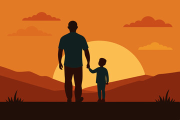 Fototapeta premium Sunset silhouette of a loving couple walking on the beach