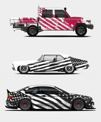 Three Unique Car Wraps with American Flag Design