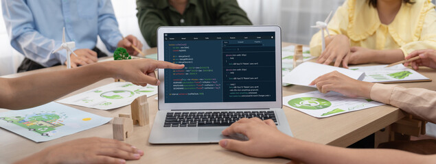 Software development programming on computer screen for brisk application and program coding