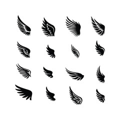 Set of Wings Icon Silhouette Vector