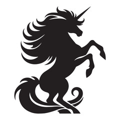 Unicorn silhouette vector illustration. Black magic unicorn on white background. Fairy horse animal.