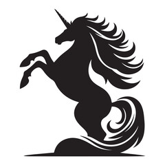 Unicorn silhouette vector illustration. Black magic unicorn on white background. Fairy horse animal.