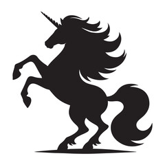 Unicorn silhouette vector illustration. Black magic unicorn on white background. Fairy horse animal.