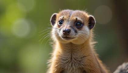 Fototapeta premium Curious mongoose with alert expression in natural blurred background 
