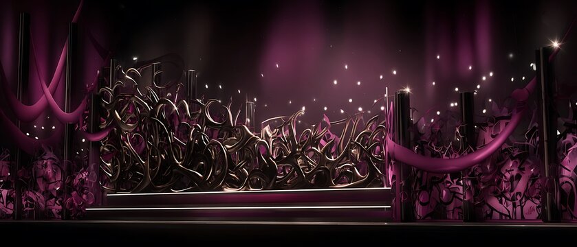 Dark, ornate stage setting with purple accents