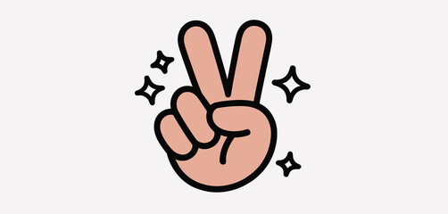 Cartoon Hand Gesture Peace Sign Two Fingers Up Sparkling