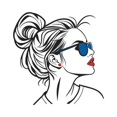 A stylish and charming image of a woman wearing sunglasses, vector illustration