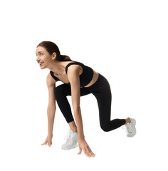 Runner in starting position on white background