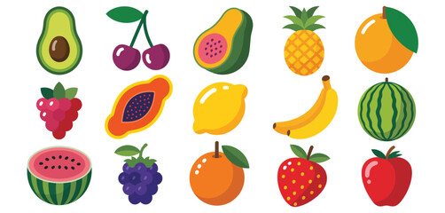 Collection of Colorful Flat Lay Fruit Icons