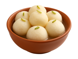 Soft Indian rasgulla in syrup bowl isolated on transparent background