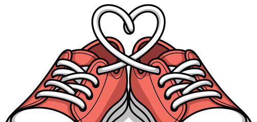 Cute Red Sneakers with Shoelaces Tied in a Heart Shape