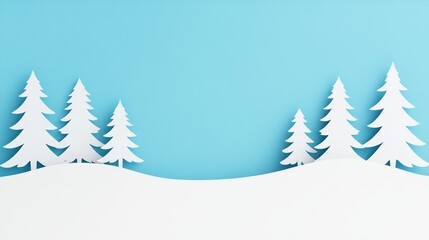 Fototapeta premium Winter Landscape with Minimalist Paper Trees on Light Blue Background for Holiday and Seasonal Themes
