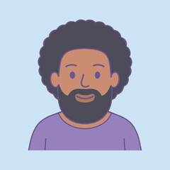 Minimalist cartoon illustration of a smiling black man with afro hair in pastel colors