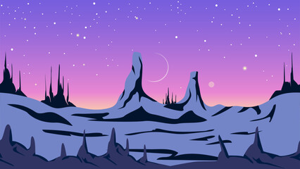 Alien fantastic landscape, seamless space background, for game design.