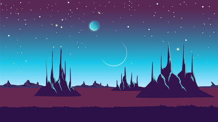 Alien fantastic landscape, seamless space background, for game design.