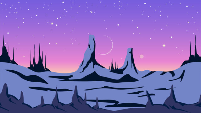 Alien fantastic landscape, seamless space background, for game design.