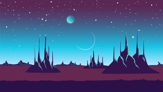 Alien fantastic landscape, seamless space background, for game design.