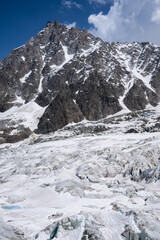 Fototapeta premium Glacier ice at the Mont Blanc in the French Alps - Bossons Glacier under the Aiguilles de Midi