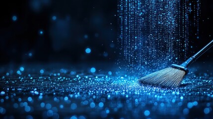 Blue digital dust falls from paintbrush