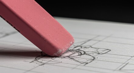 Eraser removing sketch from paper