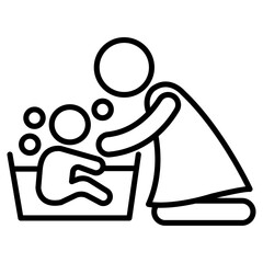 Mother washing baby in bath tub icon Thin line vector design