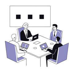 Business meeting, Office team, employees work discussion, Corporate communication, teamwork, collaboration. Isometric Flat vector illustration isolated