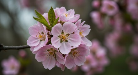 Obraz premium Pink Cherry Blossom Cluster Close Up